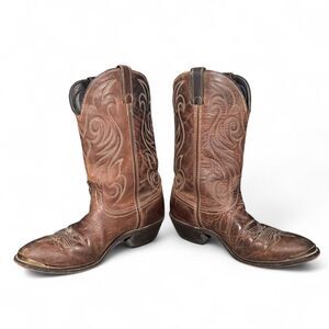 Laredo Men’s Western Cowboy Boots 10.5 EE Brown Leather Embroidered Pull-On Roun